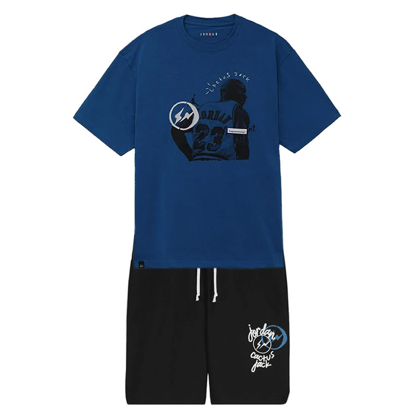 Travis Scott Cactus Jack Jordan T Shirt Khaki Desert Blue Shorts Black (1) - www.newkick.org