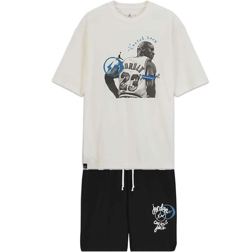 Travis Scott Cactus Jack Jordan T Shirt Khaki Desert White Shorts Black (1) - www.newkick.org