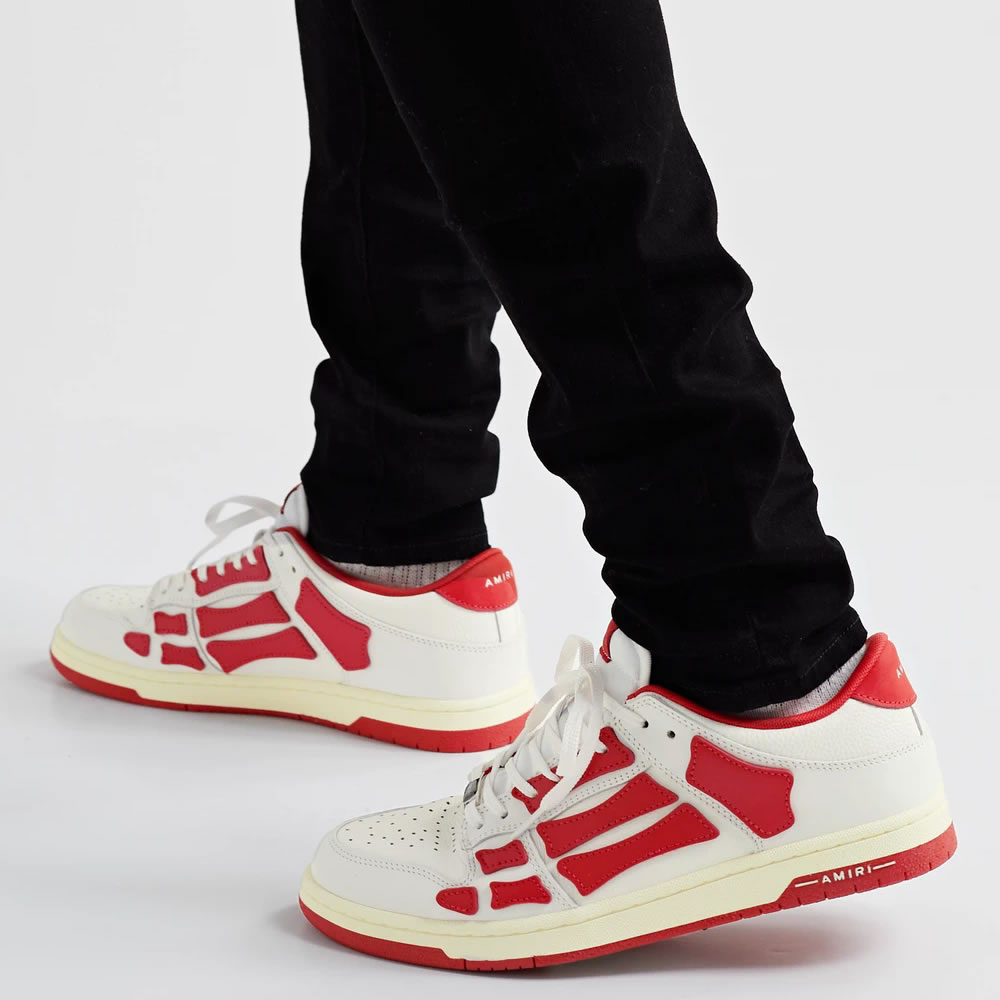 A M I R I Skel Top Low Leather Sneakers Red Mfs003 124 On Feet (6) - www.newkick.org