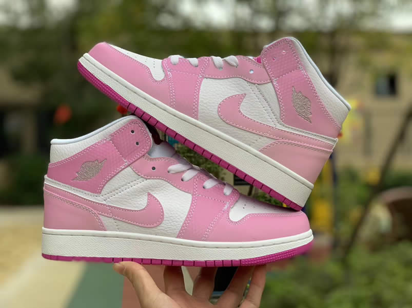 Air Jordan 1 Retro Custom Mid Gs Womens Pink Light Bone Chameleon 555112 Id (11) - www.newkick.org