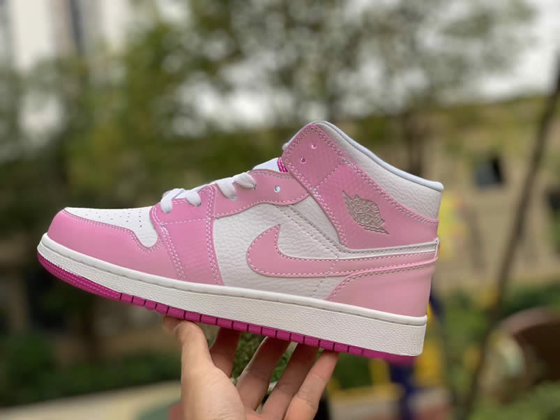 Air Jordan 1 Retro Custom Mid Gs Womens Pink Light Bone Chameleon 555112 Id (12) - www.newkick.org