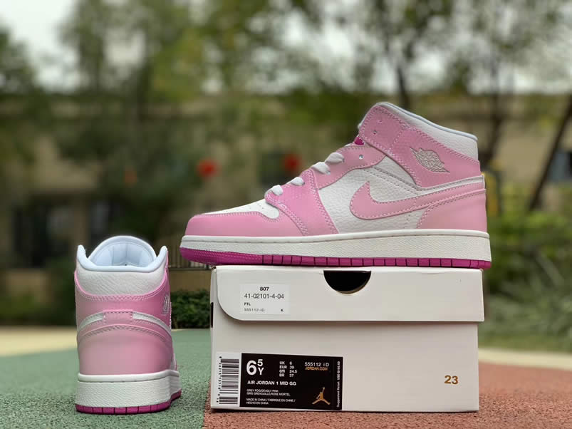 Air Jordan 1 Retro Custom Mid Gs Womens Pink Light Bone Chameleon 555112 Id (13) - www.newkick.org