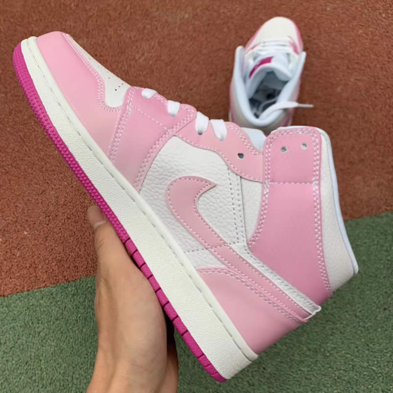 Air Jordan 1 Retro Custom Mid Gs Womens Pink Light Bone Chameleon 555112 Id (3) - www.newkick.org
