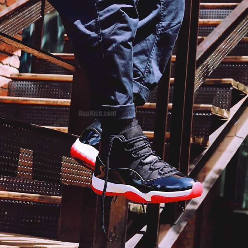 Air Jordan 11 Bred 2019 Black Red On Feet Release Date 378037 061 (4) - www.newkick.org