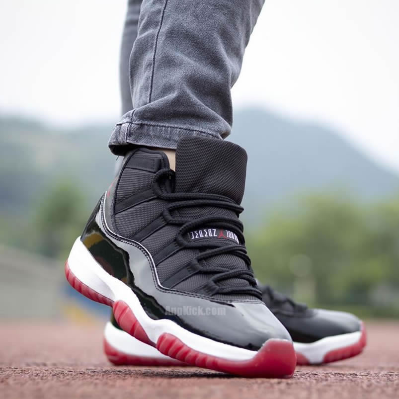 Air Jordan 11 Bred 2019 Black Red On Feet Release Date 378037 061 (8) - www.newkick.org