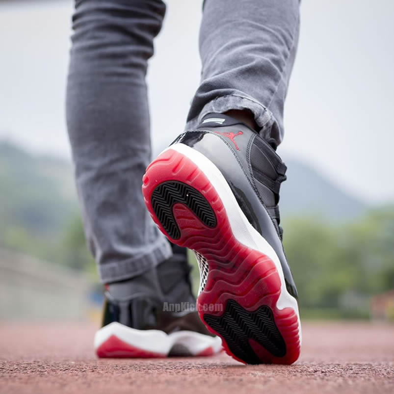 Air Jordan 11 Bred 2019 Black Red On Feet Release Date 378037 061 (9) - www.newkick.org