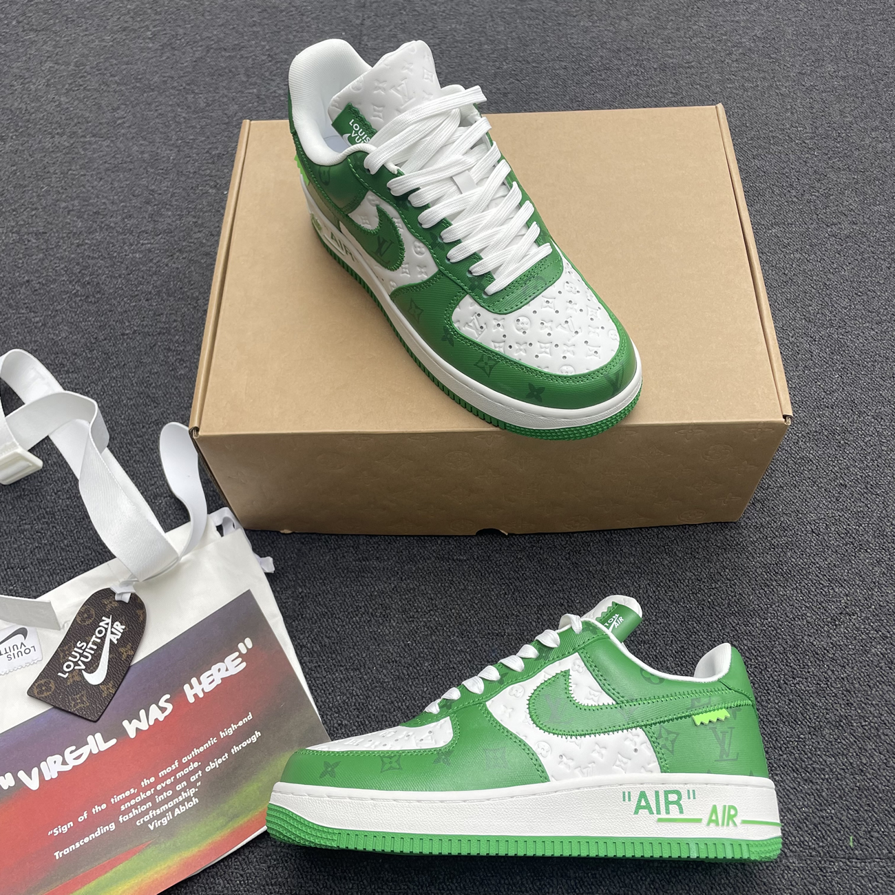Louis Vuitton Nike Air Force 1 Low By Virgil Abloh White Green Royal (3) - www.newkick.org