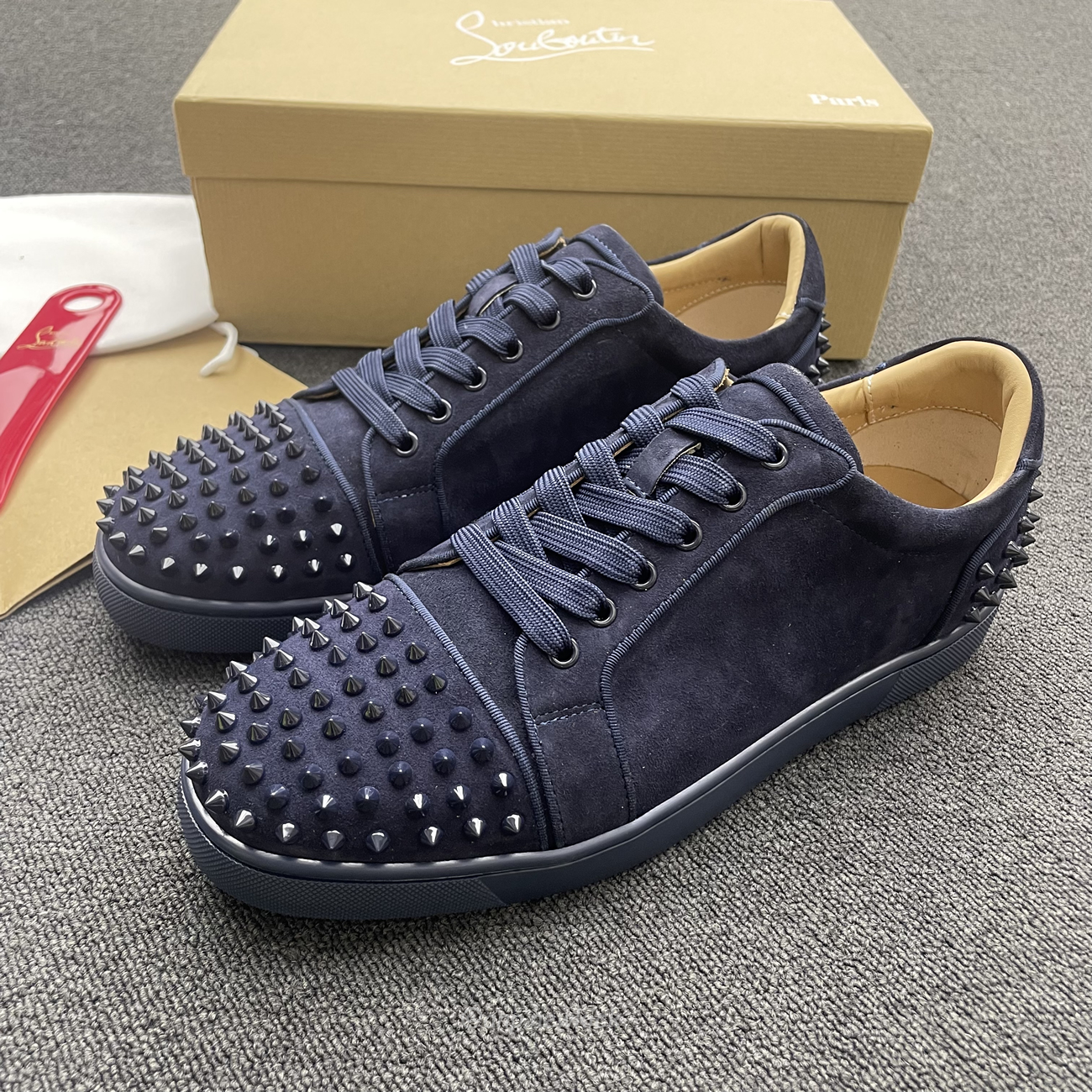 Christian Louboutin Rivet Shoe Blue Suede Calf (9) - www.newkick.org Christian Louboutin Rivet Shoe Blue Suede Calf (9) - www.newkick.org