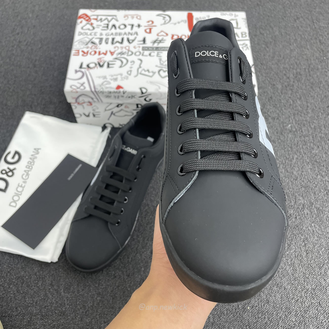 Dolce Gabbana Dg Logo Print Portofino Napa Calf Leather Sneakers (20) - www.newkick.org