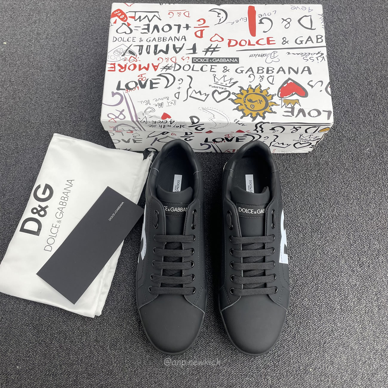 Dolce Gabbana Dg Logo Print Portofino Napa Calf Leather Sneakers (21) - www.newkick.org
