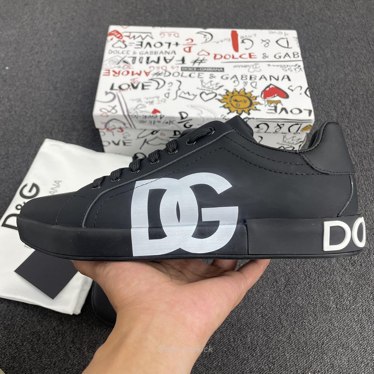 Dolce Gabbana Dg Logo Print Portofino Napa Calf Leather Sneakers (22) - www.newkick.org
