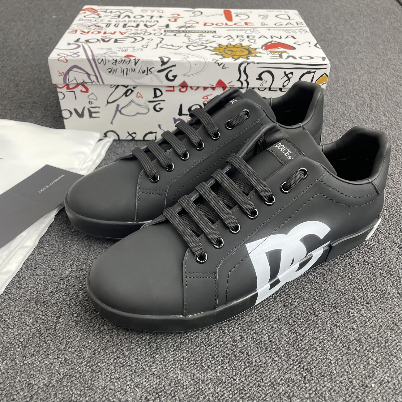Dolce Gabbana Dg Logo Print Portofino Napa Calf Leather Sneakers (24) - www.newkick.org