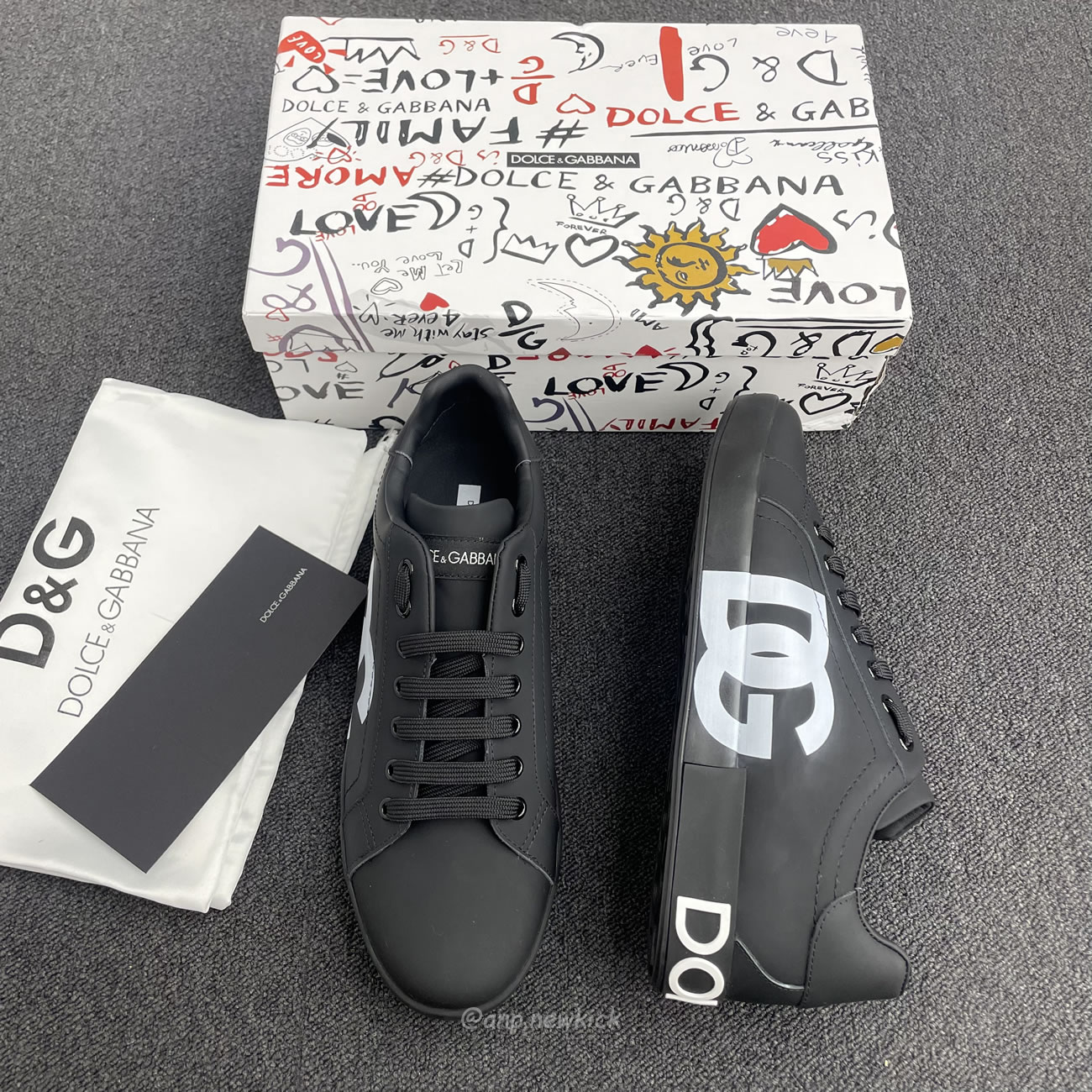 Dolce Gabbana Dg Logo Print Portofino Napa Calf Leather Sneakers (25) - www.newkick.org