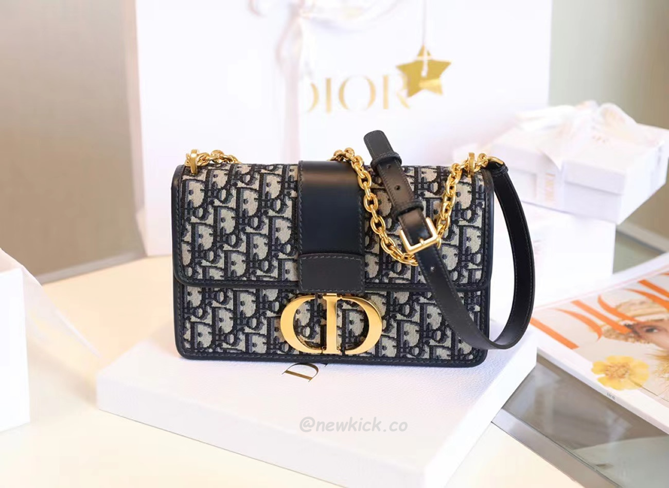 Dior 30 Montaigne Chain Bag Blue Dior Oblique Jacquard M9208utzq M928 (17) - www.newkick.org