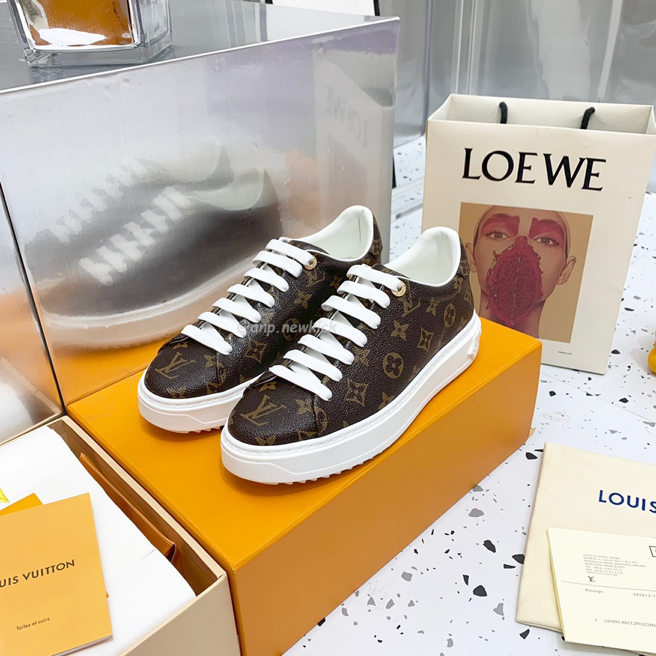 Louis Vuitton Time Out Monogram Leather Cacao Brown White Womens 1a8fjr (7) - www.newkick.org