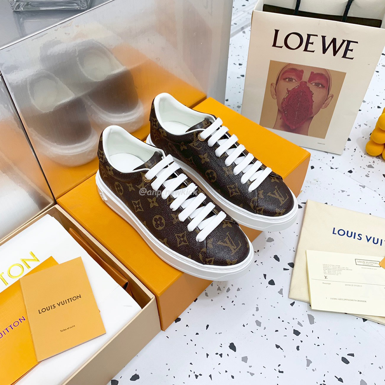 Louis Vuitton Time Out Monogram Leather Cacao Brown White Womens 1a8fjr (8) - www.newkick.org