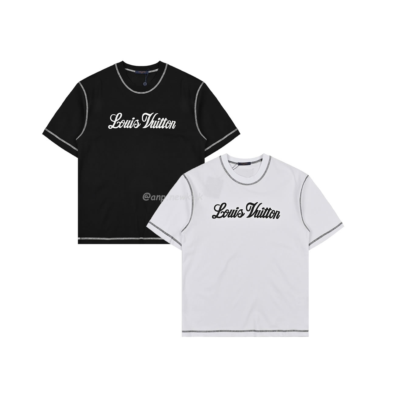 Louis Vuitton 24ss Stitching Cursive Embroidery Letters, Short Sleeves T Shirt (1) - www.newkick.vip