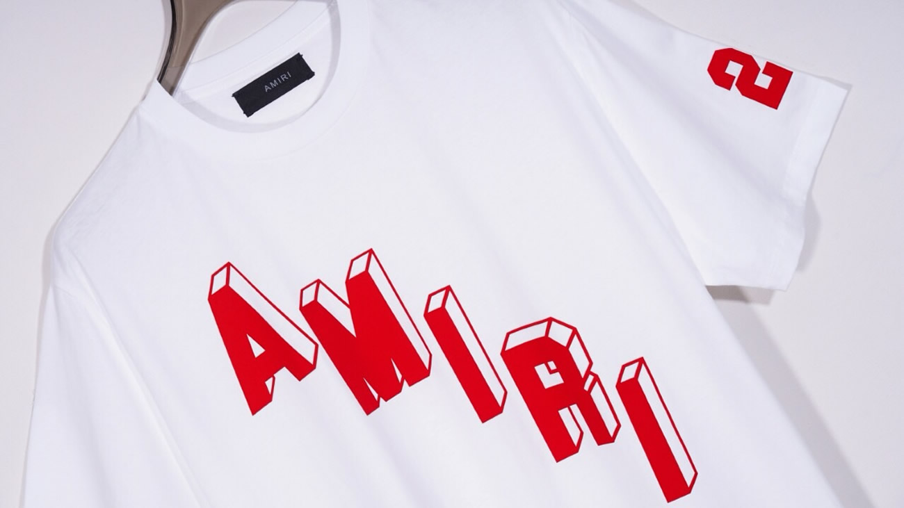 Amiri Logo Flocked Felt Trimmed Cotton Jersey White T Shirt (4) - www.newkick.org