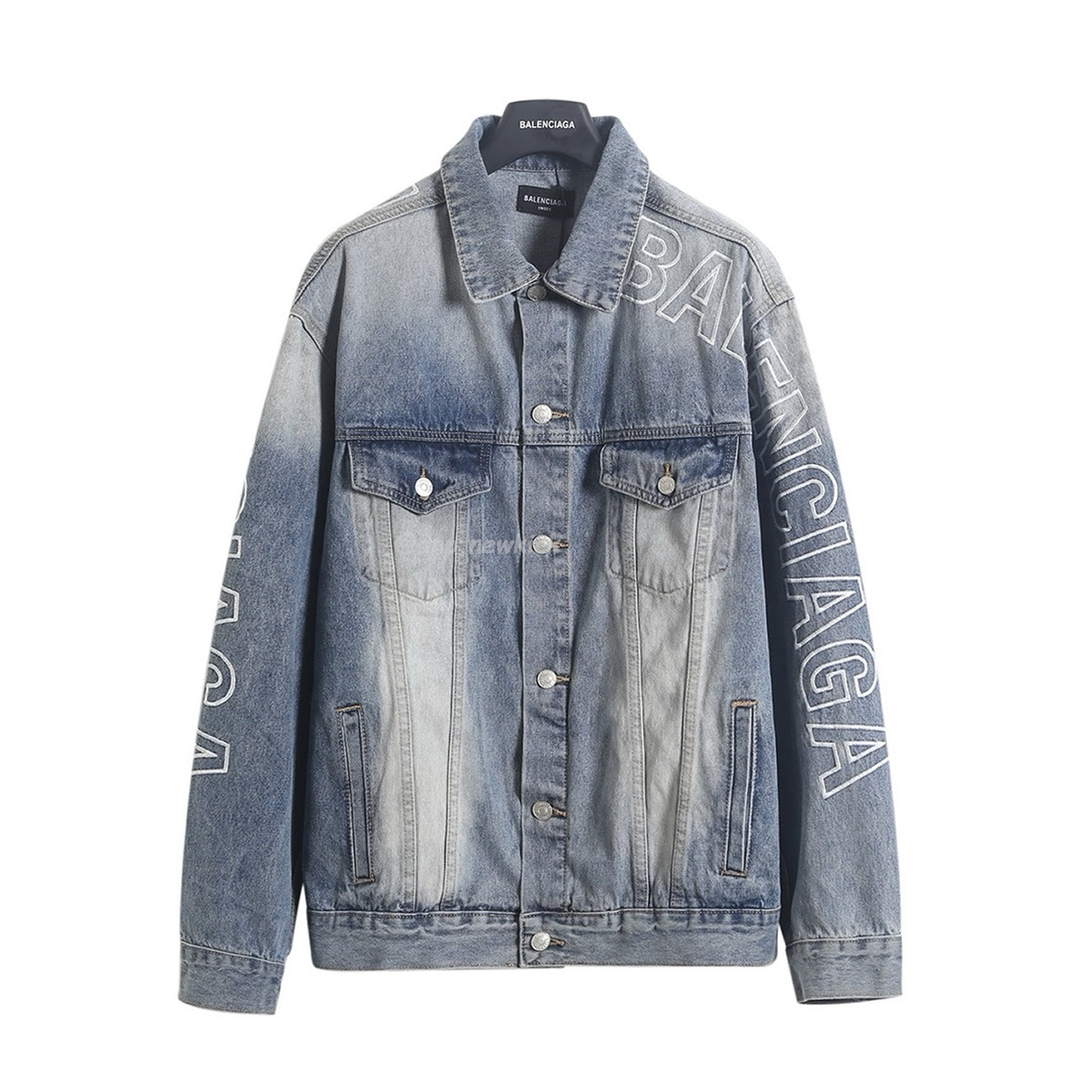 Balenciaga Logo Embroidered Denim Jacket Blue (1) - www.newkick.org
