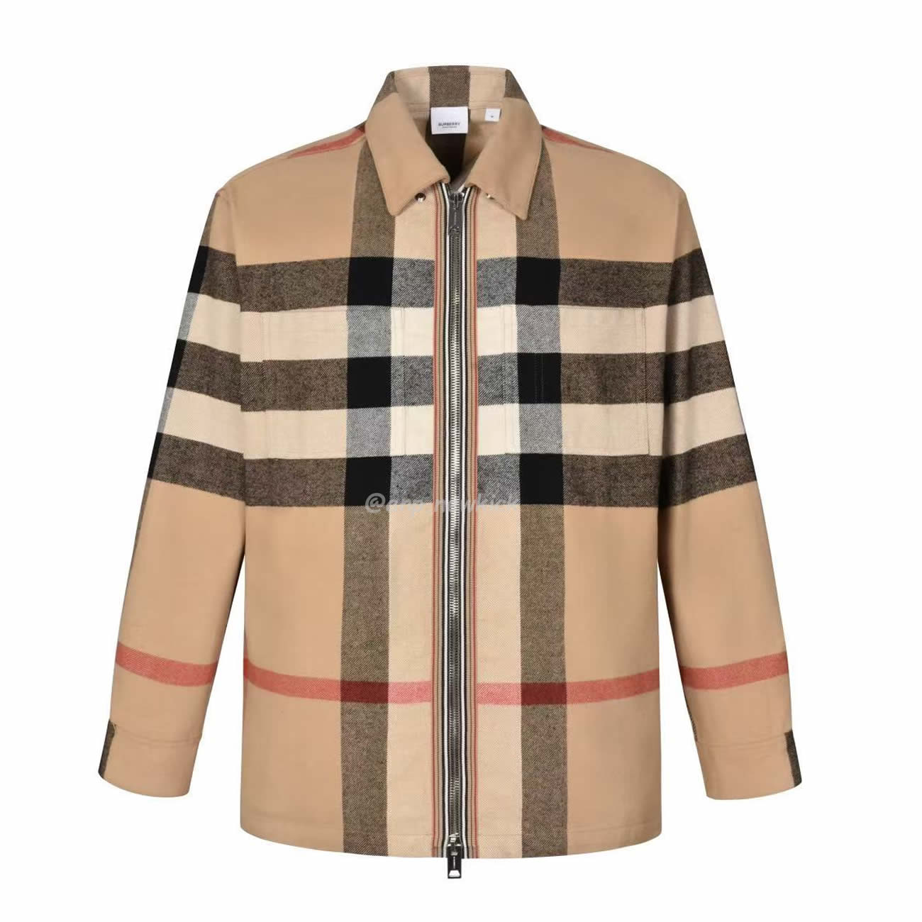 Burberry Check Wool Cotton Zip Front Shirt (1) - www.newkick.org