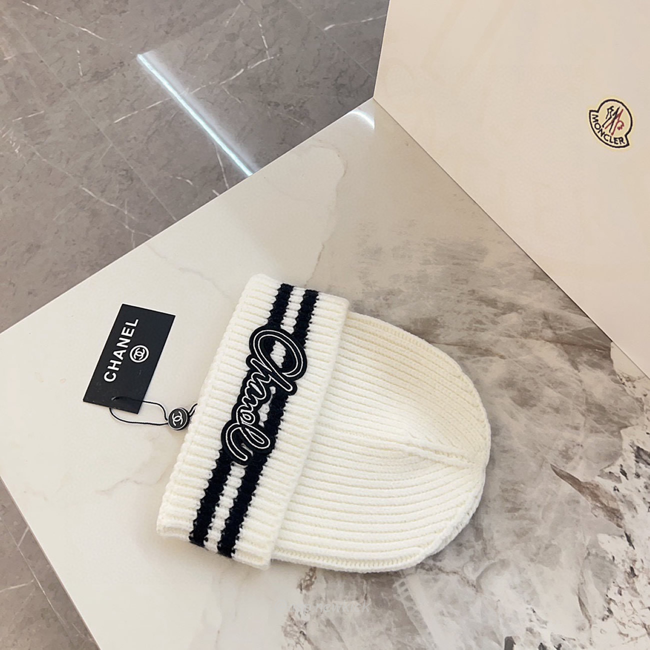 Chanel Knitted Cold Hat White Black Gray Brown (4) - www.newkick.org