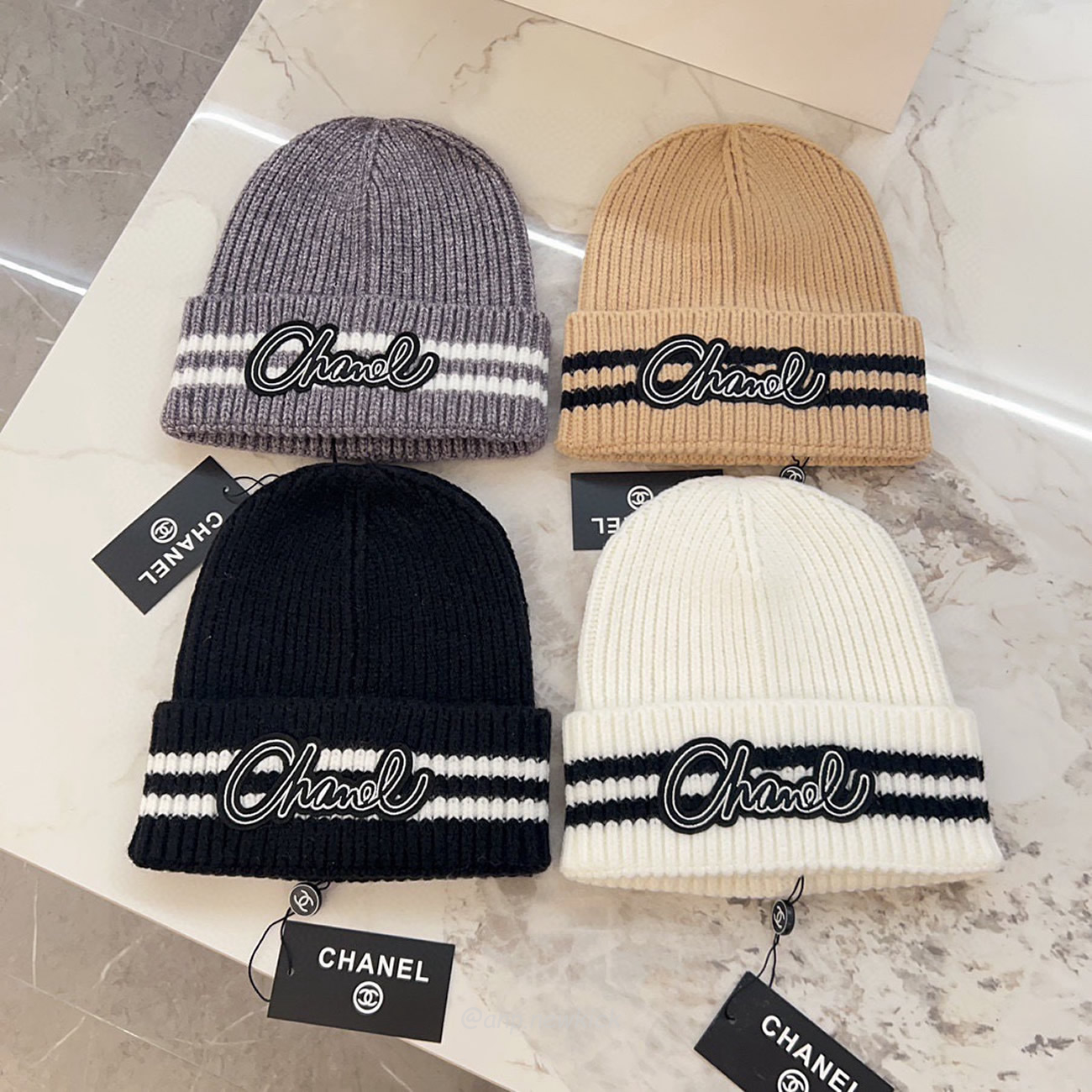 Chanel Knitted Cold Hat White Black Gray Brown (6) - www.newkick.org