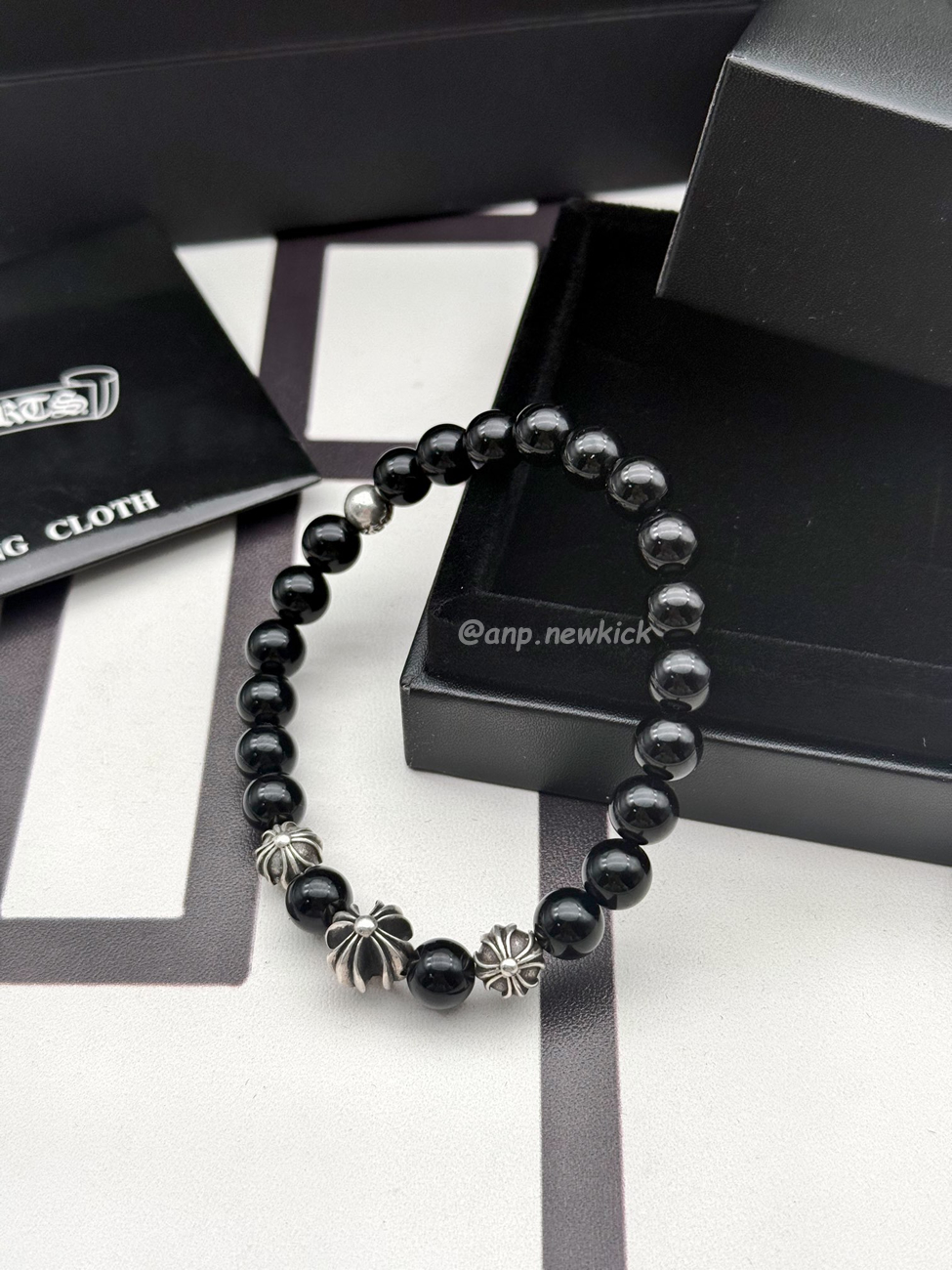 Chrome Hearts Obsidian Cross Flower Silver Ball Bracelet (3) - www.newkick.org