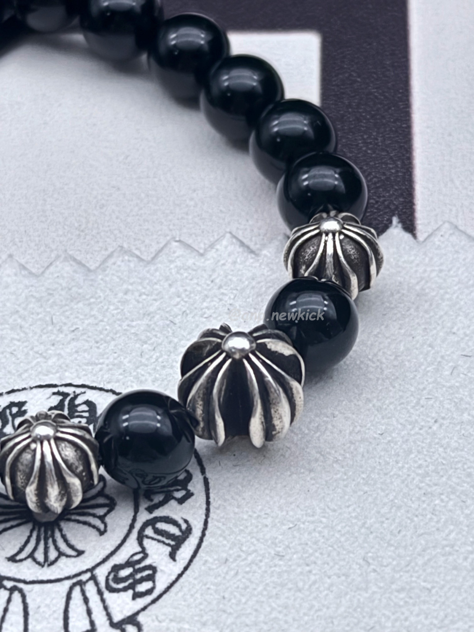 Chrome Hearts Obsidian Cross Flower Silver Ball Bracelet (5) - www.newkick.org