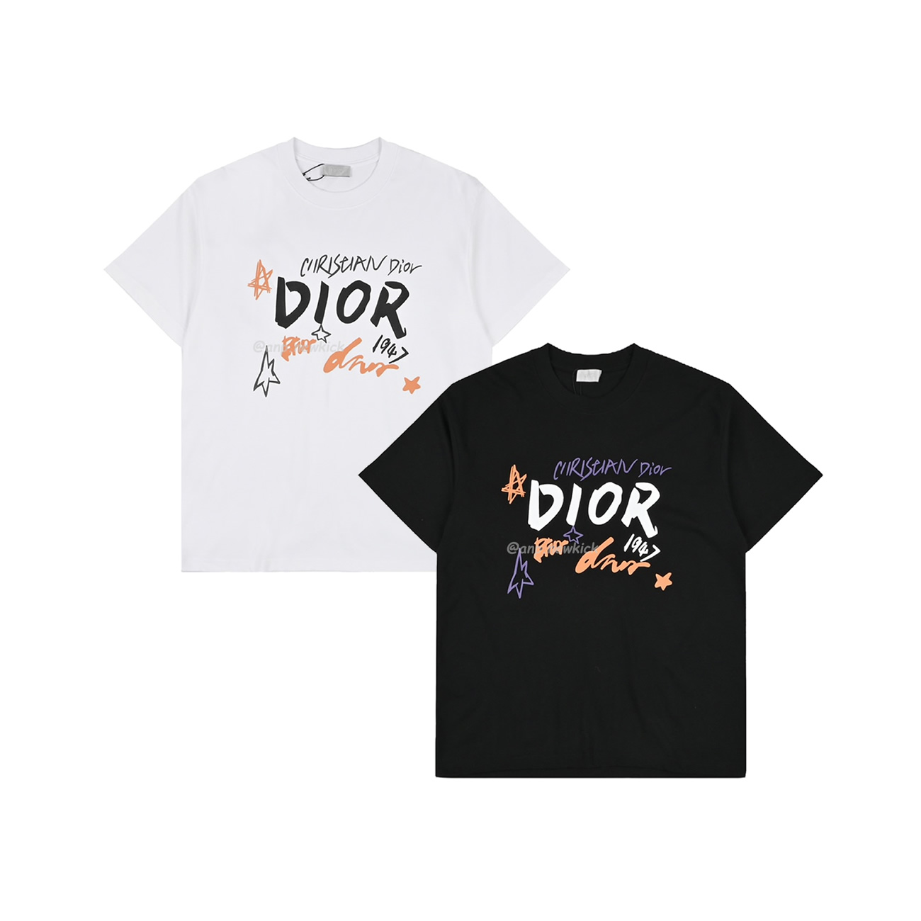 Dior Hand Drawn Sketch Logo Graffiti Short Sleeved T Shirt (1) - www.newkick.org
