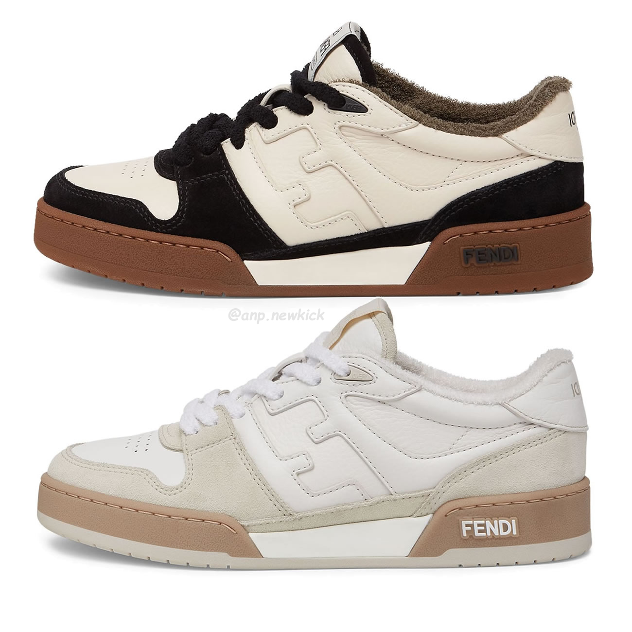 Fendi Match Cream Black White Suede And Leather Low Top Sneakers (1) - www.newkick.org