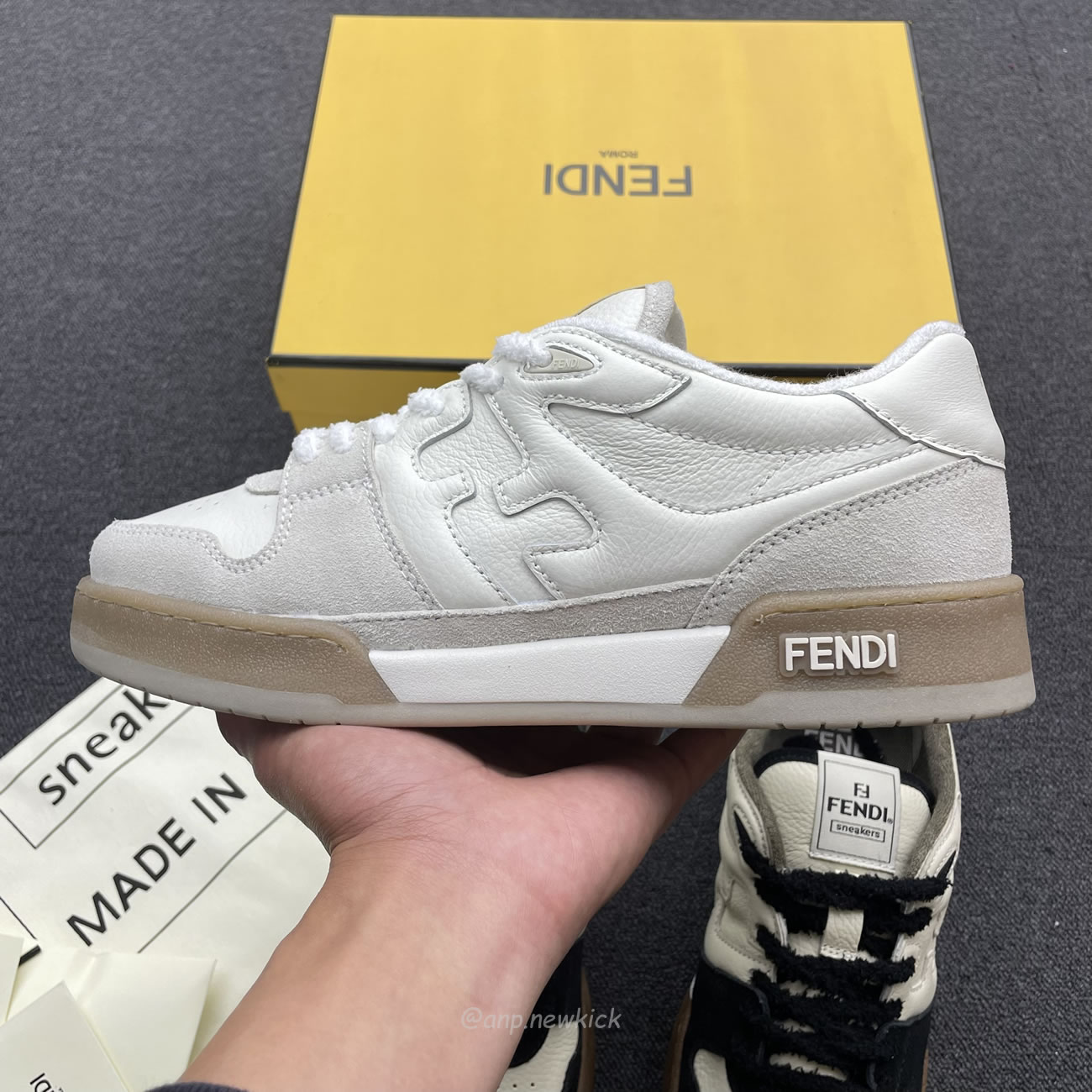 Fendi Match Cream Black White Suede And Leather Low Top Sneakers (11) - www.newkick.org