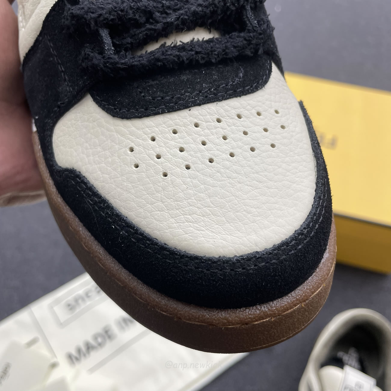 Fendi Match Cream Black White Suede And Leather Low Top Sneakers (12) - www.newkick.org