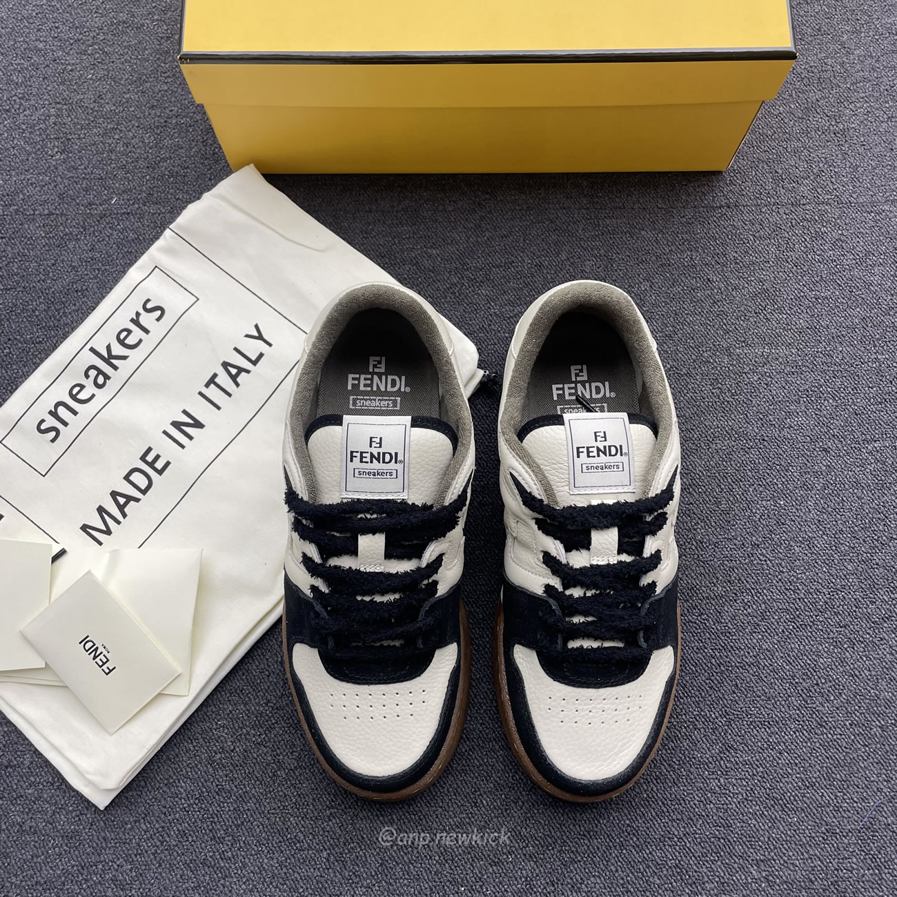 Fendi Match Cream Black White Suede And Leather Low Top Sneakers (2) - www.newkick.org