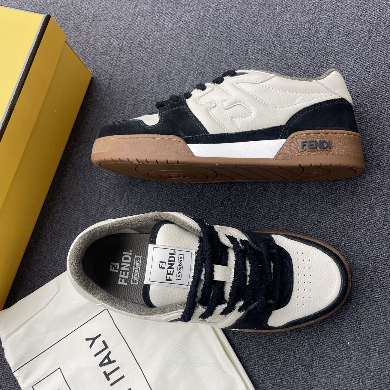 Fendi Match Cream Black White Suede And Leather Low Top Sneakers (6) - www.newkick.org