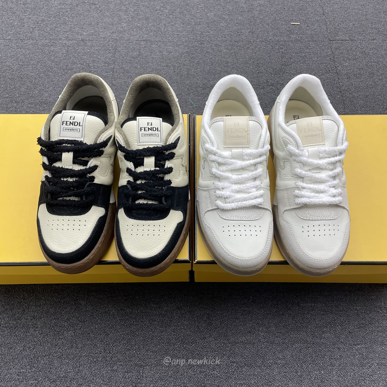 Fendi Match Cream Black White Suede And Leather Low Top Sneakers (7) - www.newkick.org