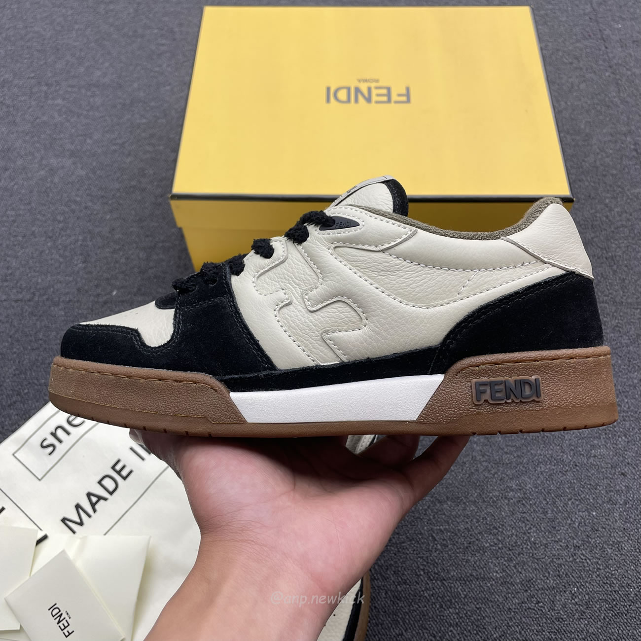 Fendi Match Cream Black White Suede And Leather Low Top Sneakers (9) - www.newkick.org