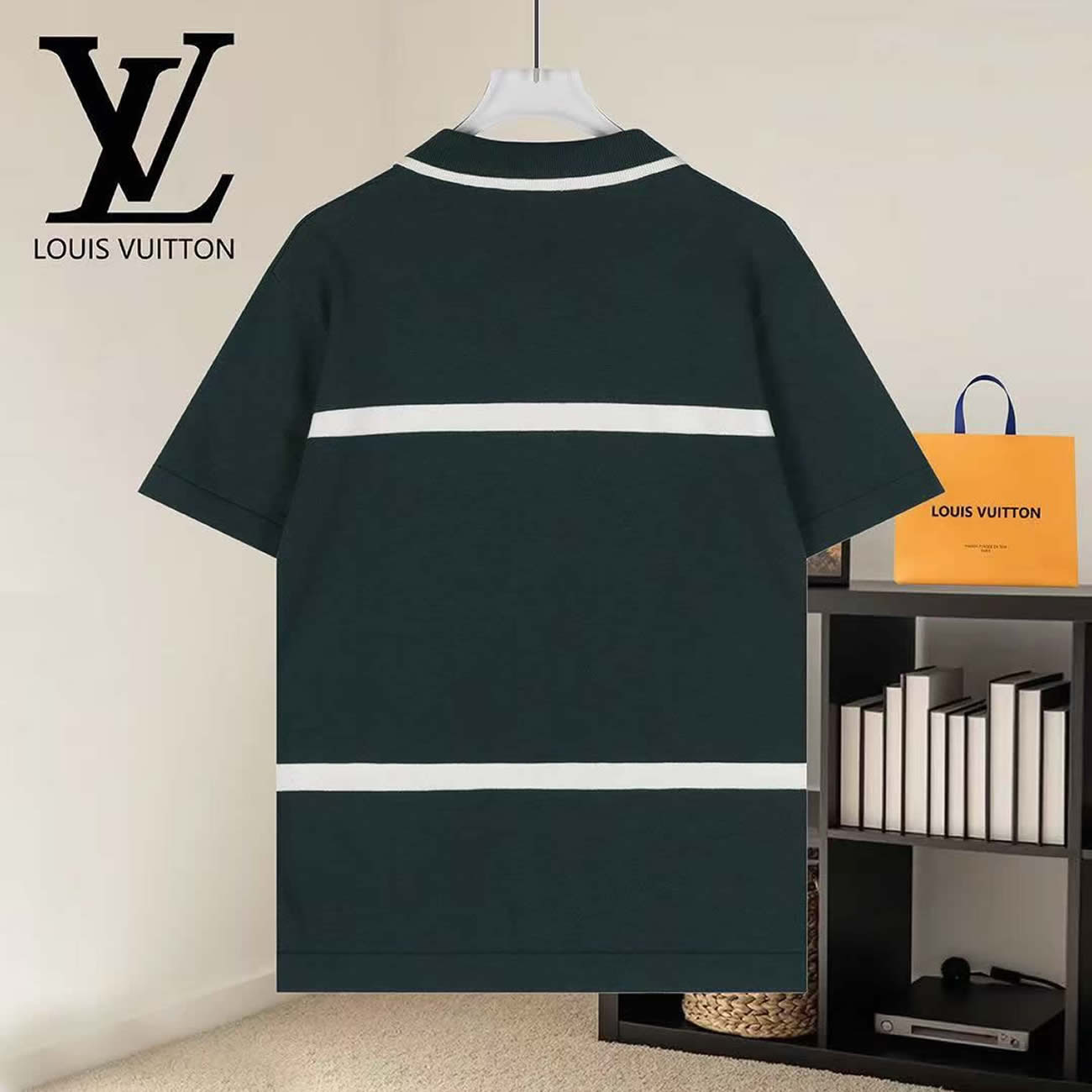Louis Vuitton Green Polo T Shirt With White Embroidered (7) - www.newkick.org