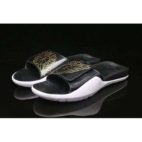 Air Jordan Hydro 7 Sandals Slippers Black White Gold Wmns AA2516-021 Mens AA2517-021