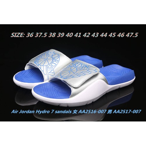Air Jordan Hydro 7 Sandals Slippers White Blue Wmns AA2516-007 Mens AA2517-007