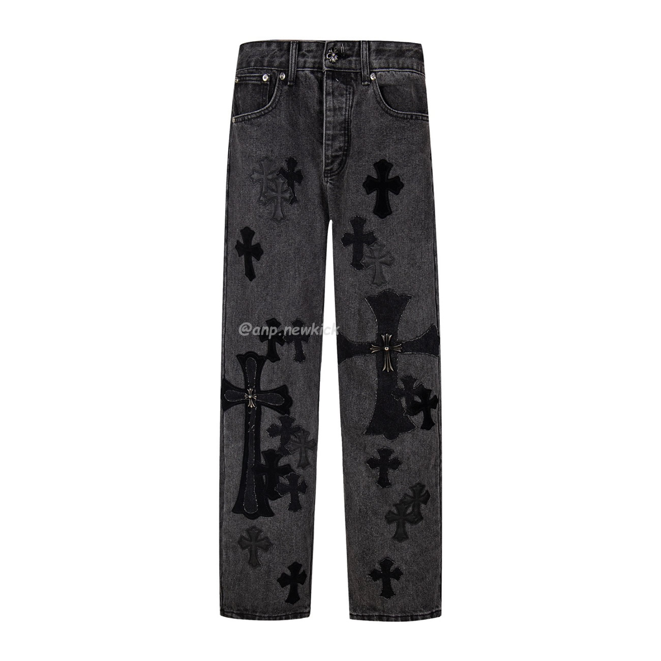 Chrome Hearts Black & Grey Silver Cross Patch Jeans