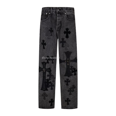 Chrome Hearts Black & Grey Silver Cross Patch Jeans
