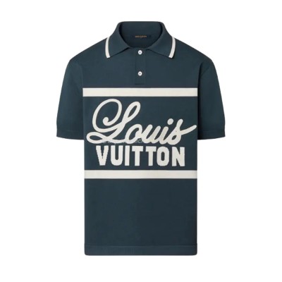 Louis Vuitton Green Polo T-Shirt with White Embroidered