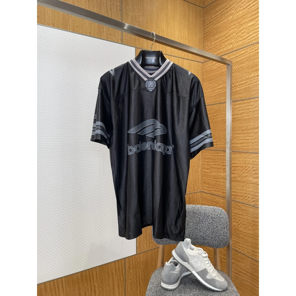 Balenciaga Logo V-neck T-shirt Grey Black Blue