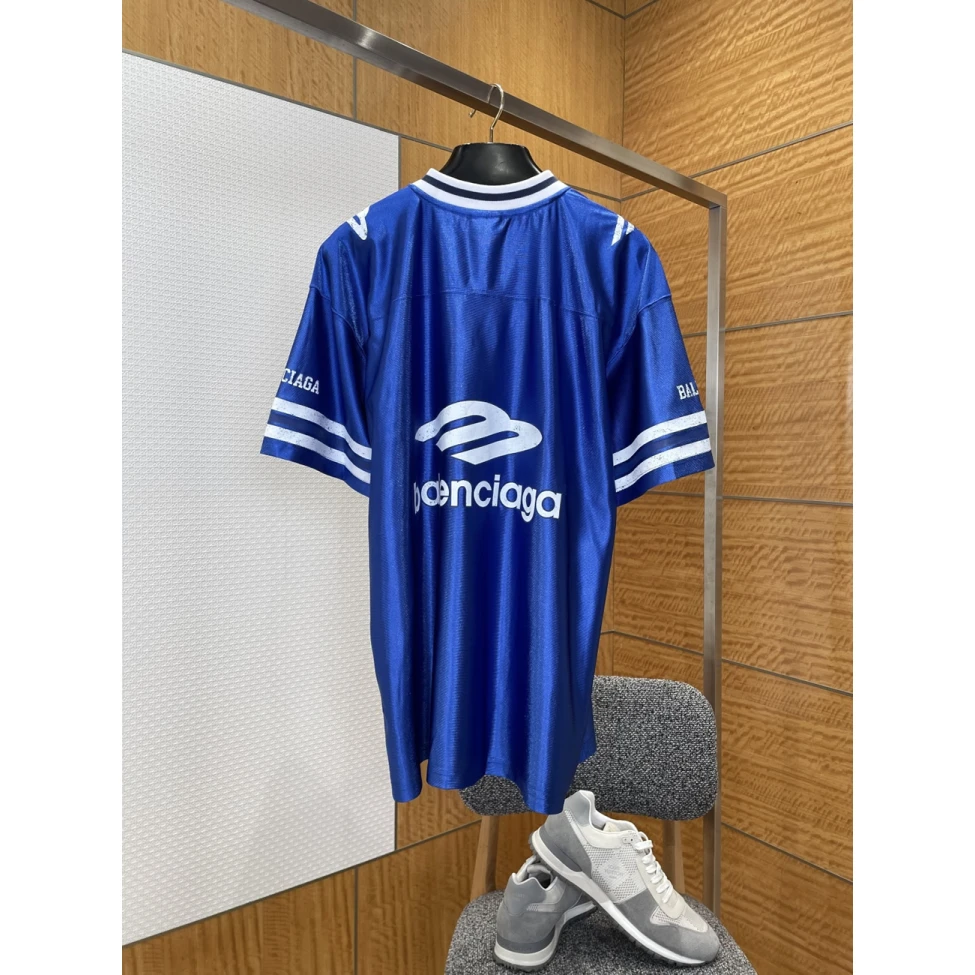 Balenciaga Logo V-neck T-shirt Grey Black Blue