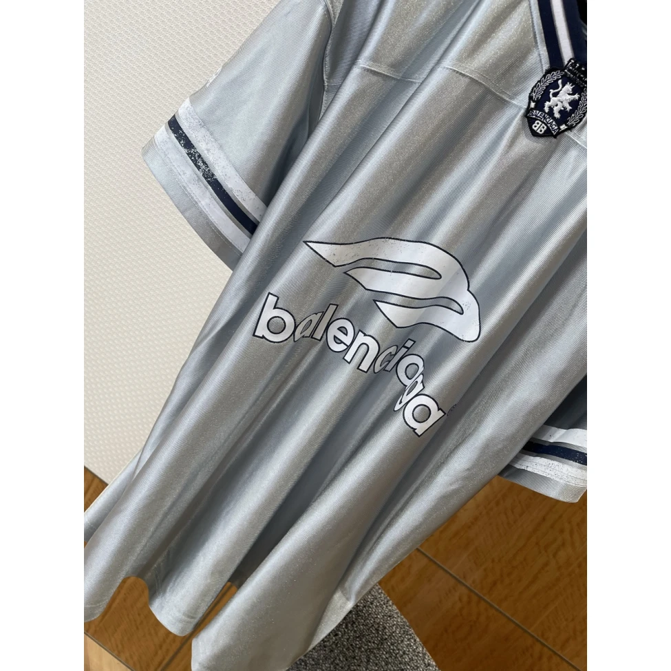 Balenciaga Logo V-neck T-shirt Grey Black Blue