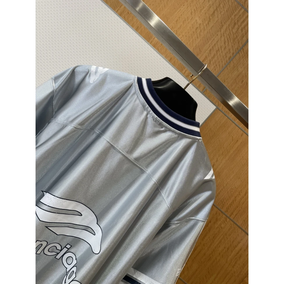 Balenciaga Logo V-neck T-shirt Grey Black Blue