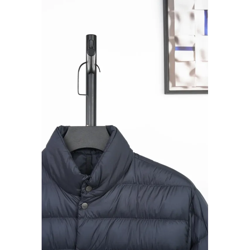 Moncler Lyco Short Logo Quilted Down Jacket - Navy