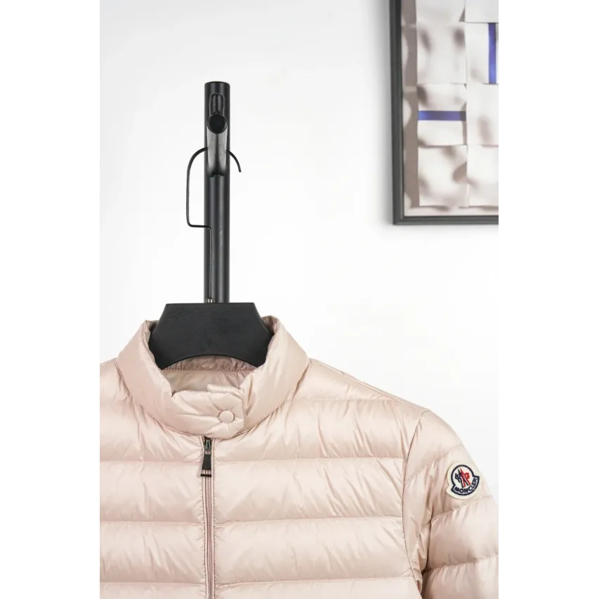 Moncler Lans SS26 Women's Stand-Collar Short Quilted Down Jacket - Pink