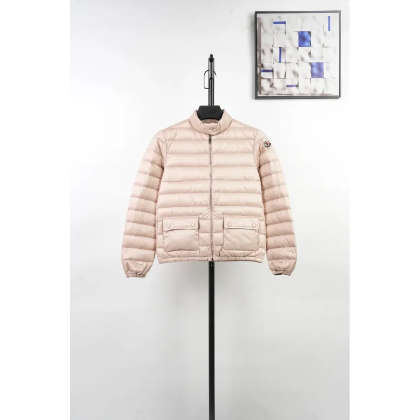 Moncler Lans SS26 Women's Stand-Collar Short Quilted Down Jacket - Pink
