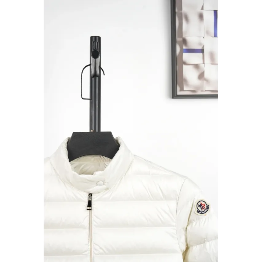 Moncler Lans SS26 Women's Stand-Collar Short Quilted Down Jacket - Ivory